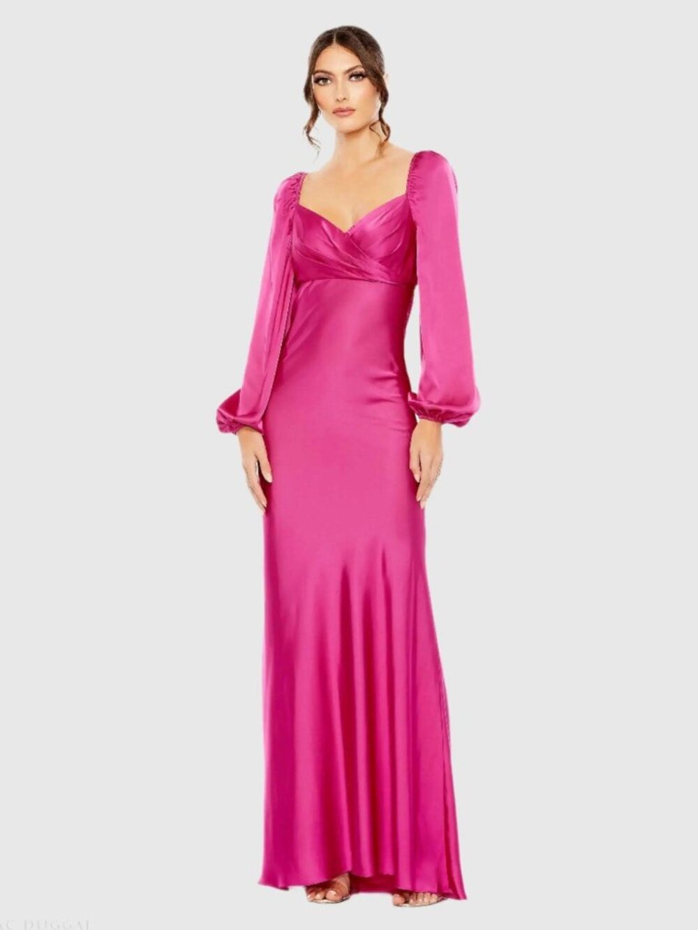Mac Duggal Size 14 Pink Sweetheart Neck Long Sleeve Maxi Gown Dress Formal NWT
